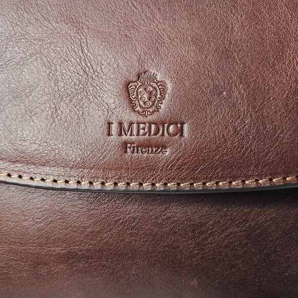 NWT Authentic I Medici Firenze Italian Leather Satchel Top Handle Bag Brown - Picture 5 of 17